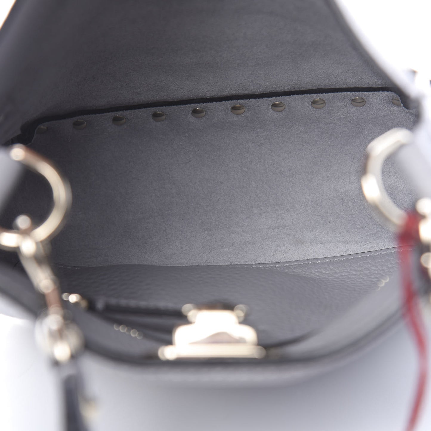 Pebbled Calfskin Mini Rockstud Flip-Lock Messenger Bag Pastel Grey