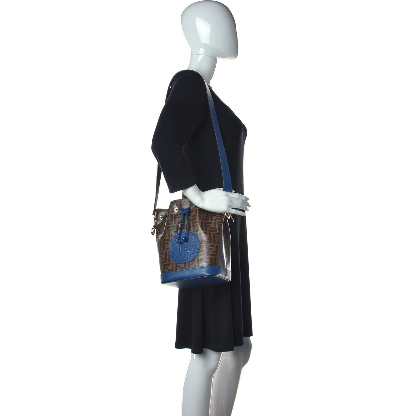 Glazed Fabric Vitello Grace F is Fendi FF 1974 Stamp Patch Grande Mon Tresor Bucket Bag Mogano Panna Iris