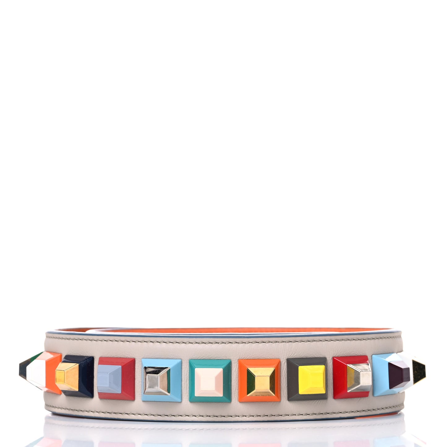 Vitello Dolce Plexiglass Bi-Color Studded Strap You Grigio Polvere Arancio Multicolor