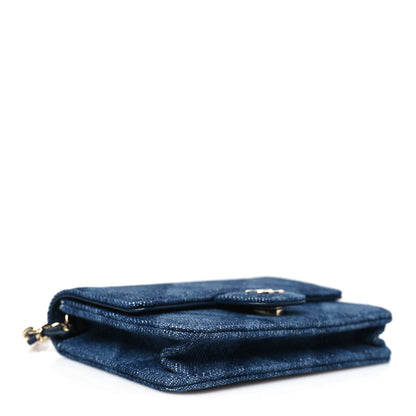 Chanel Printed Denim Quilted Card Holder On Chain  Dark Blue 4 of 11