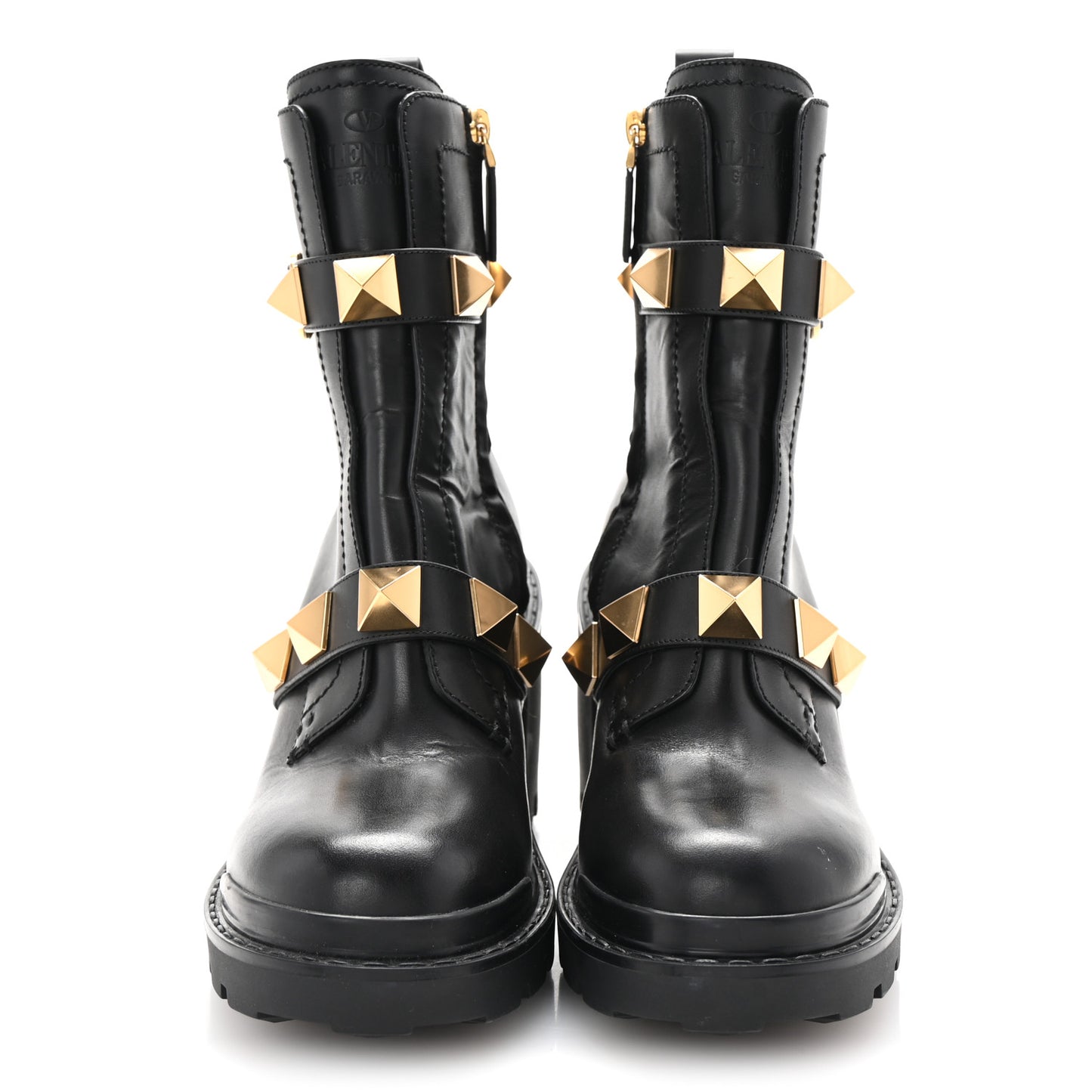 Calfskin Roman Stud 20/85mm Combat Boots 38.5 Black