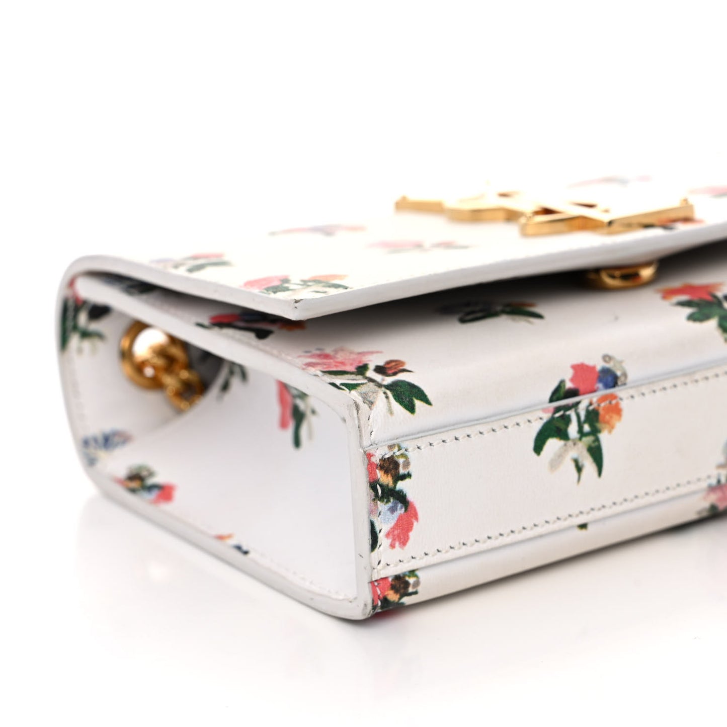 Calfskin Prairie Flower Printed Small Classic Monogram Kate Satchel White