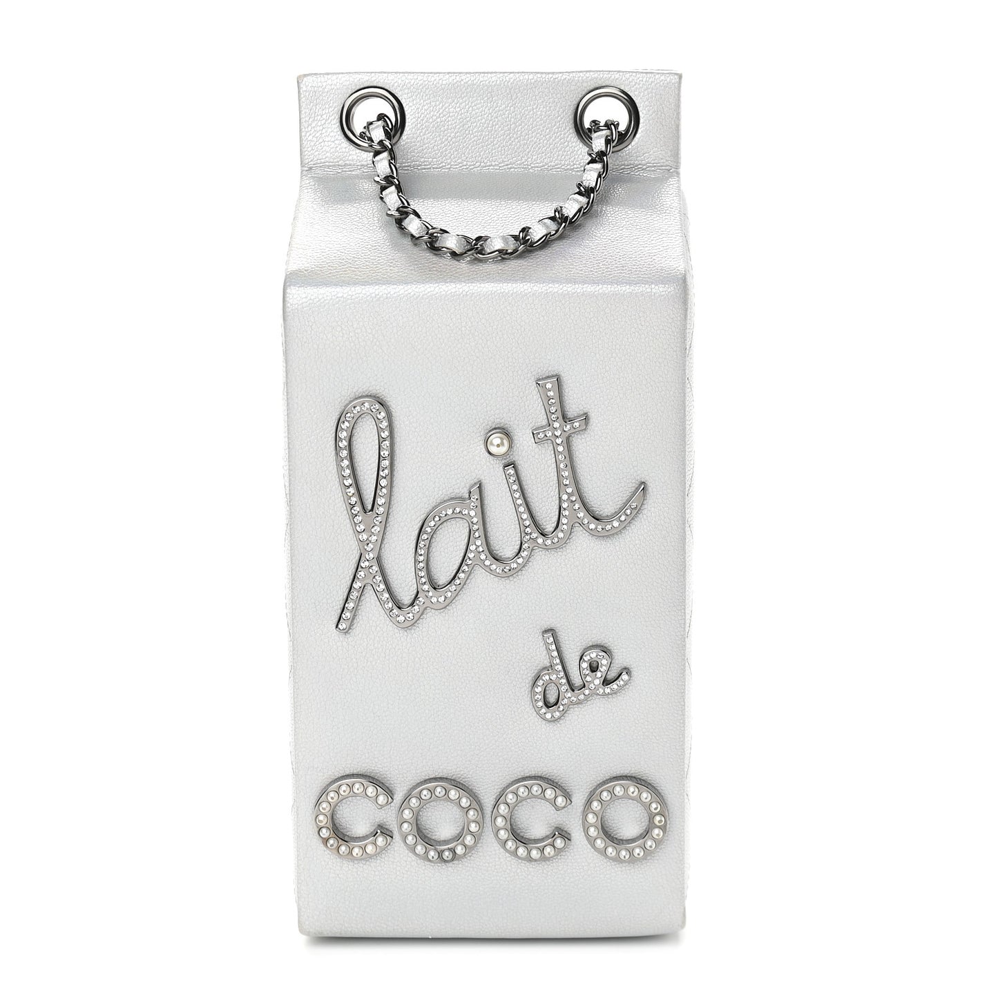 Metallic Goatskin Lait de Coco Milk Carton Bag Silver