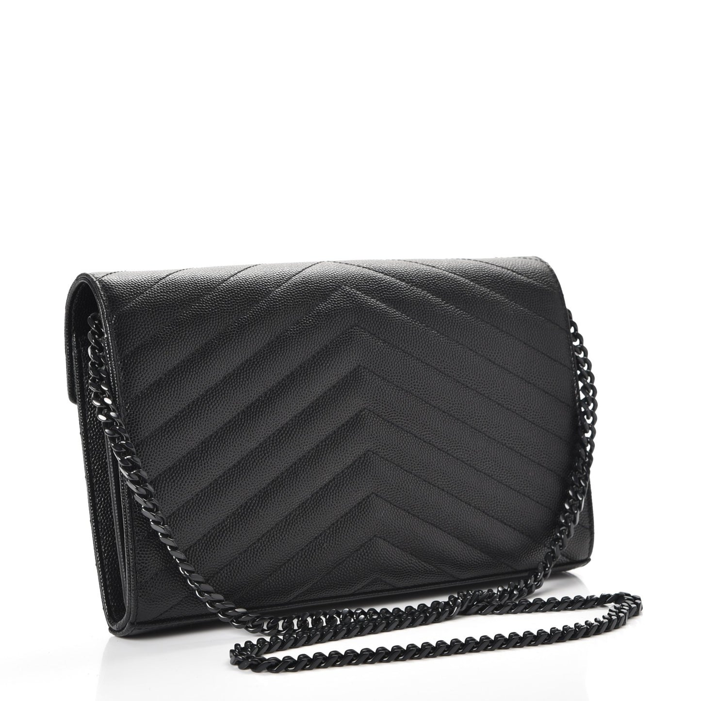 Grain De Poudre Matelasse Chevron Monogram Chain Wallet Black