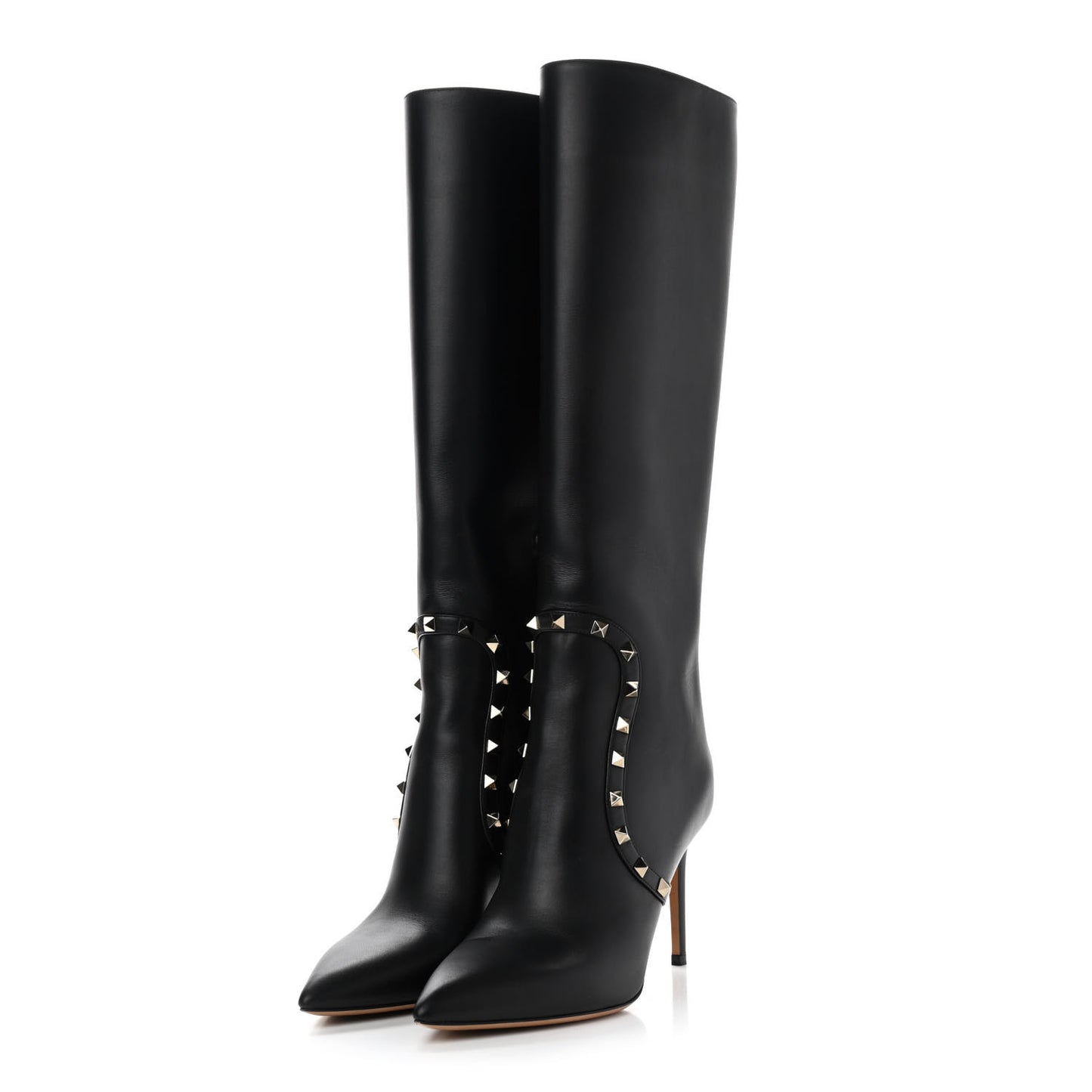 Calfskin Rockstud Tall Boots 39 Black