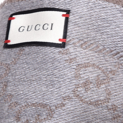 Gucci Wool Jacquard GG Monogram Sten Fringe Scarf Taupe Light Grey 6 of 6