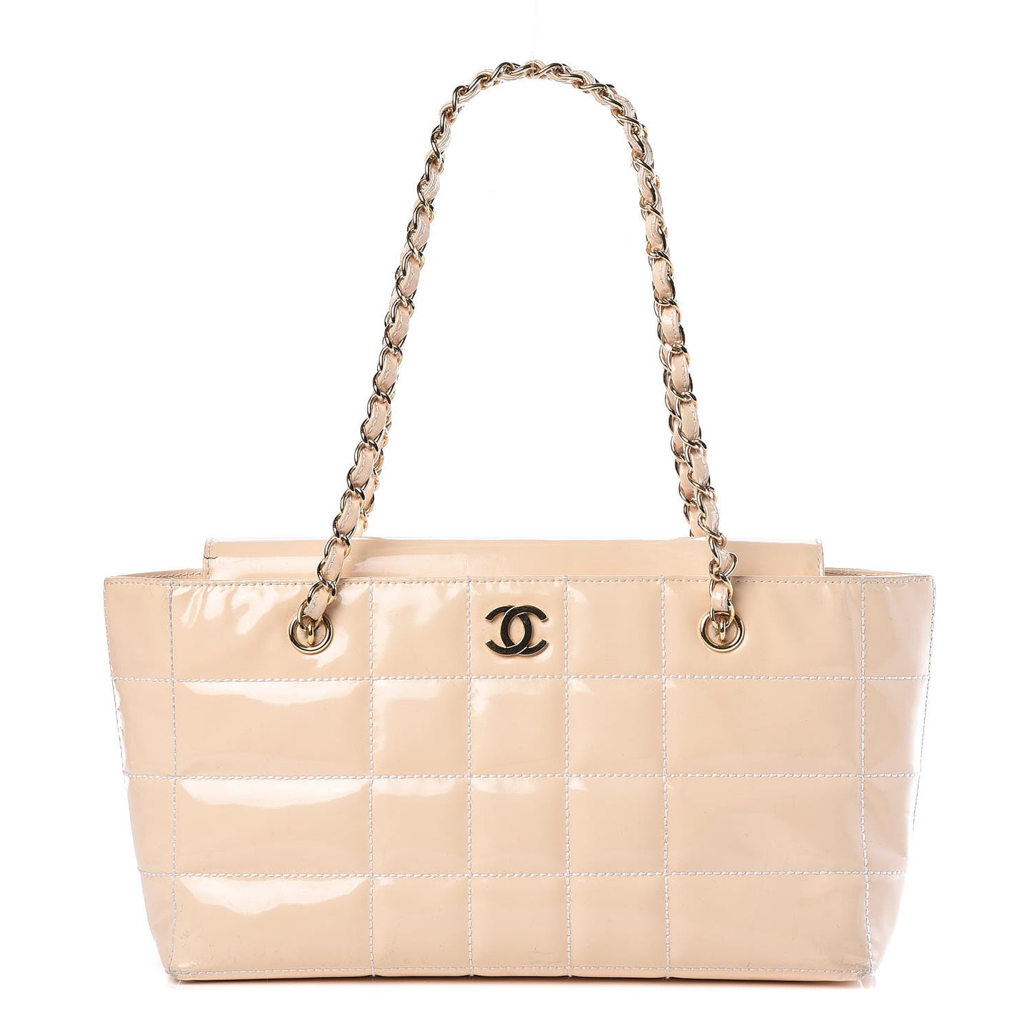 Patent Chocolate Bar East West Tote White
