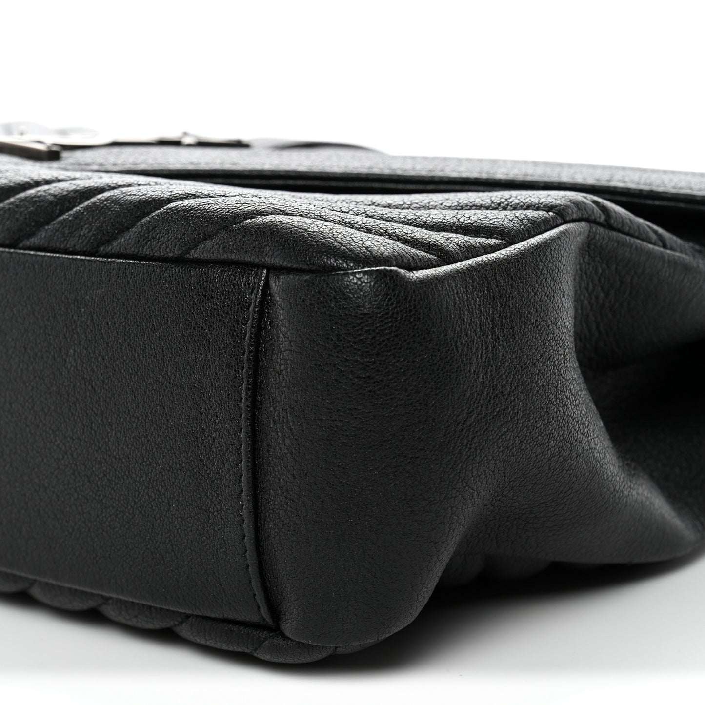 Sheepskin Matelasse Chevron Monogram Large College Satchel Black