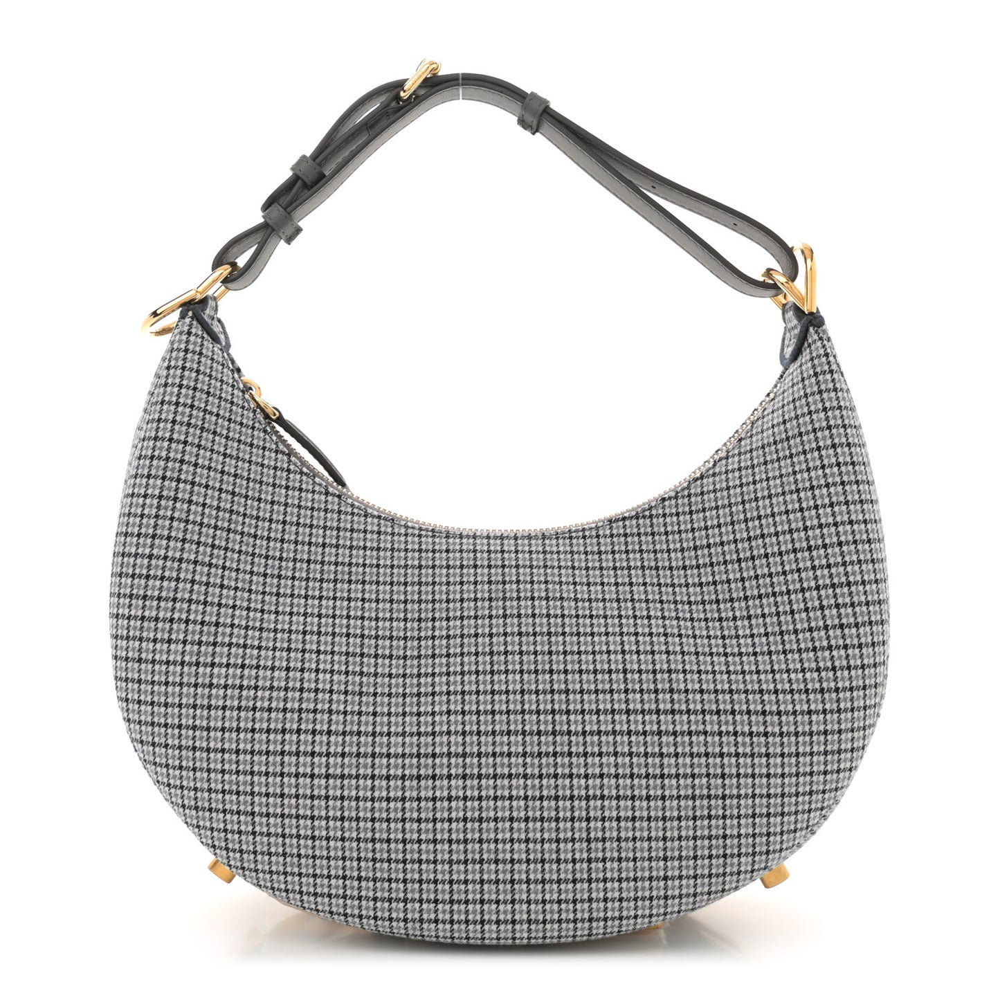 Wool Vitello Grace Small Houndstooth Small Fendigraphy Hobo Bag Grigio Anthracite