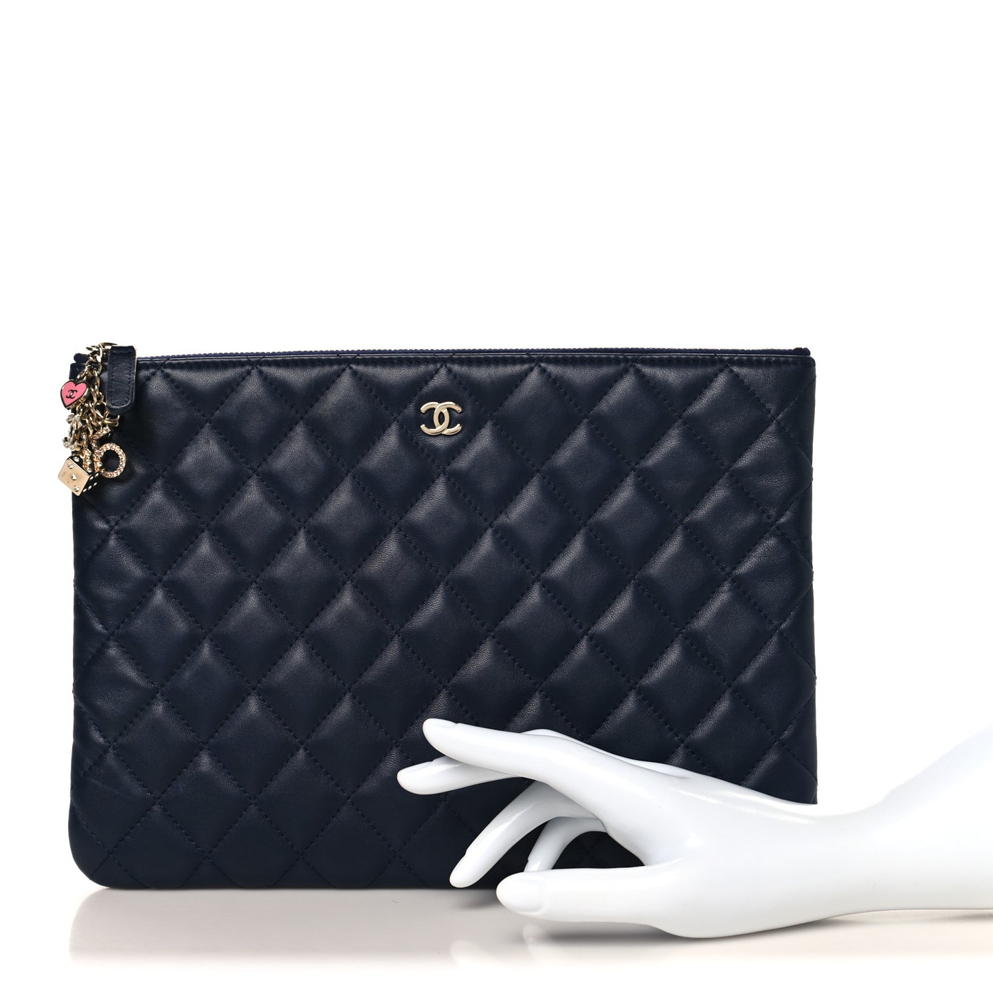 Lambskin Quilted Medium Casino Beauty CC Cosmetic Case Navy