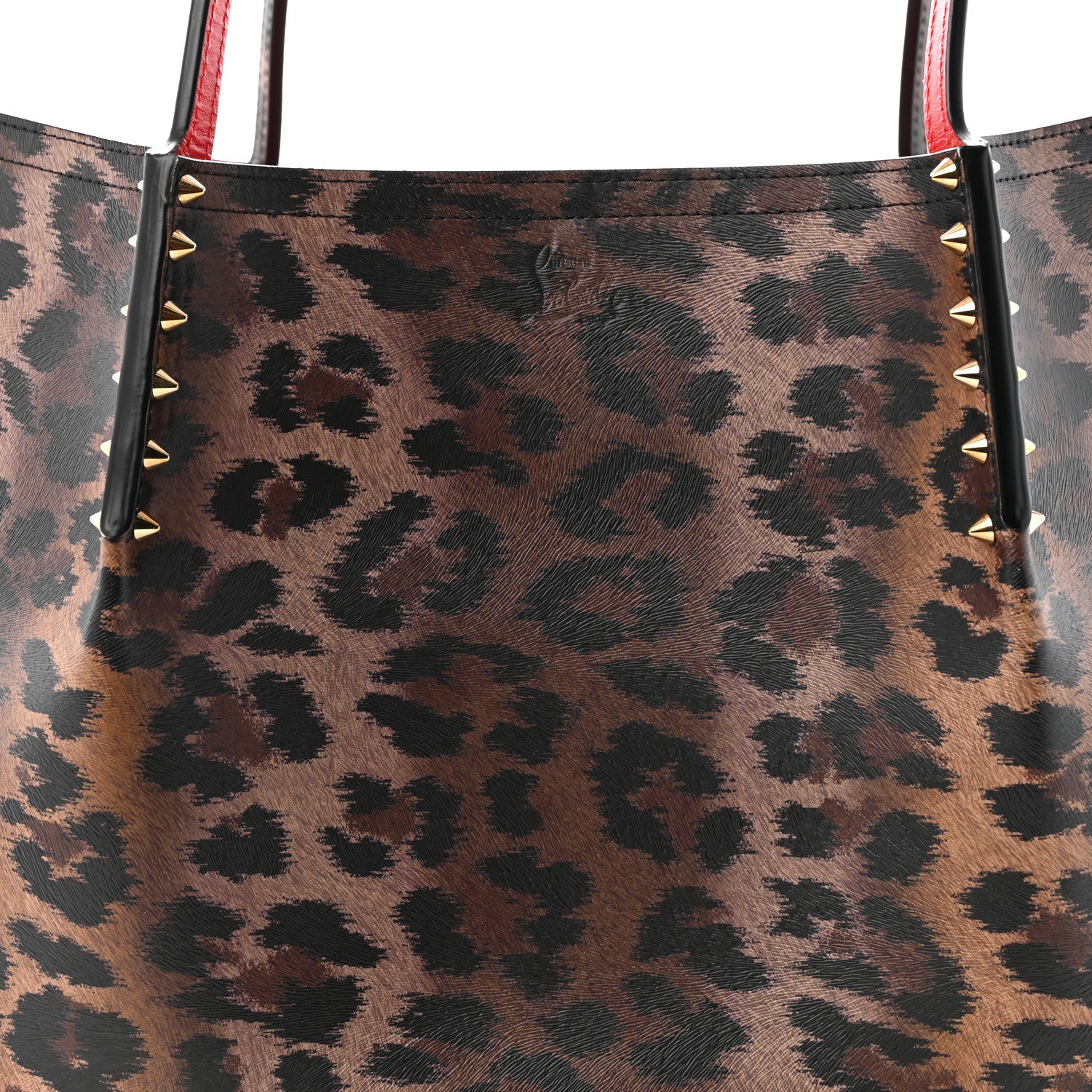 Christian Louboutin Calfskin Empire Leopard Print Spiked Large Cabarock Shopper Tote Brown 7 of 10