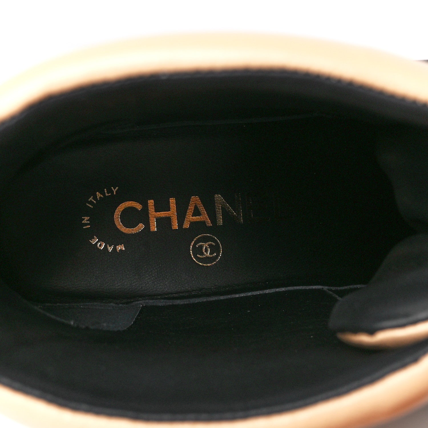 Chanel Lambskin Lace Up Combat Boots 39.5 Beige Black 7 of 8