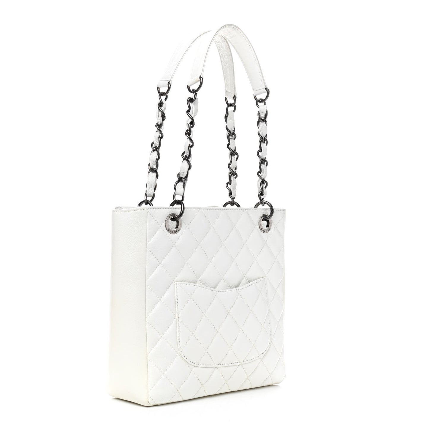 Caviar Quilted Petit Shopping Tote PST White
