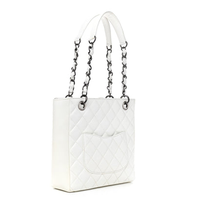 Chanel Caviar Quilted Petit Shopping Tote PST White 3 of 9