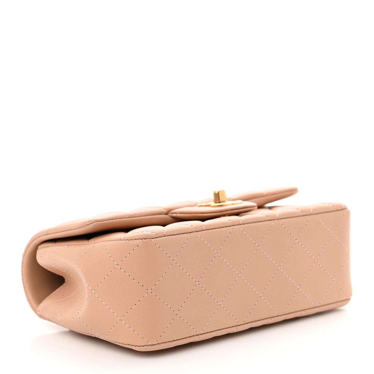 Lambskin Quilted Mini Top Handle Rectangular Flap Beige