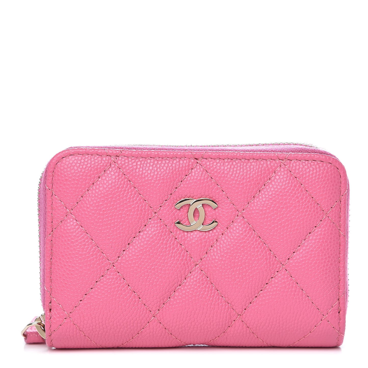 Caviar Quilted Zip Coin Purse Pink