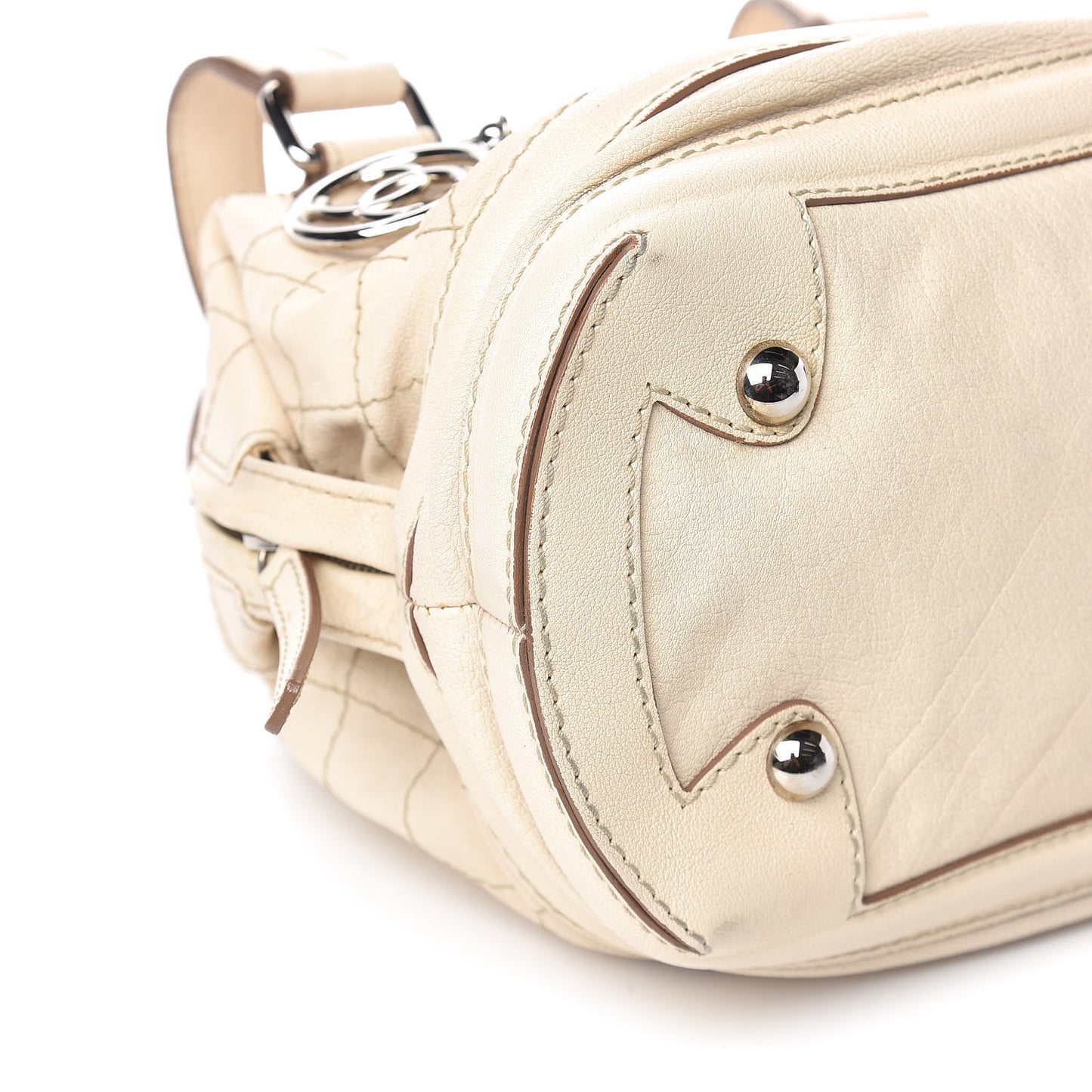 Goatskin Square Stitch Essential Bowler Beige