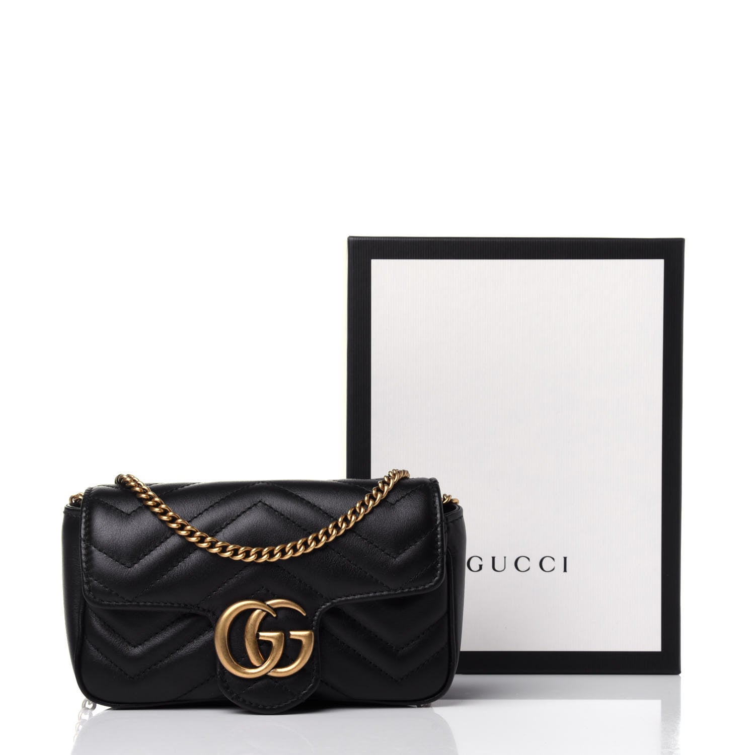 Gucci Calfskin Matelasse Super Mini GG Marmont Shoulder Bag Black 11 of 11