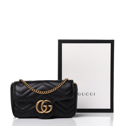 Gucci Calfskin Matelasse Super Mini GG Marmont Shoulder Bag Black 11 of 11
