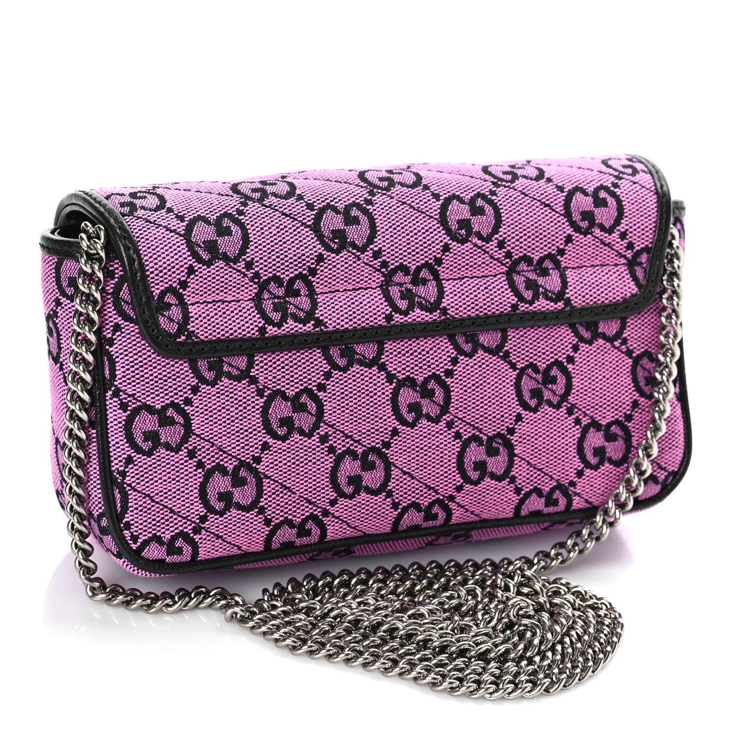 Gucci Monogram Multicolor Matelasse Diagonal Super Mini GG Marmont Shoulder Bag Pink Blue 3 of 10