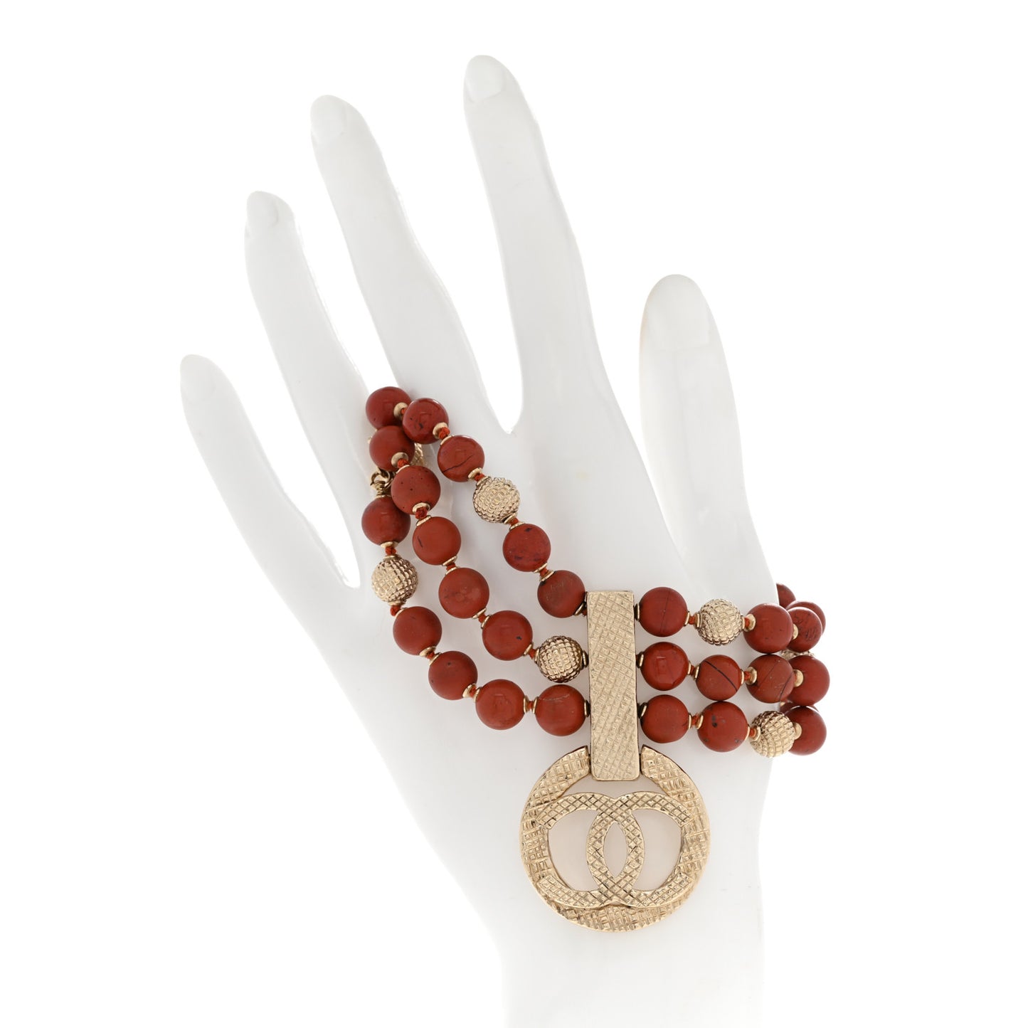 Beaded Multistrand Drop CC Bracelet Golden Red