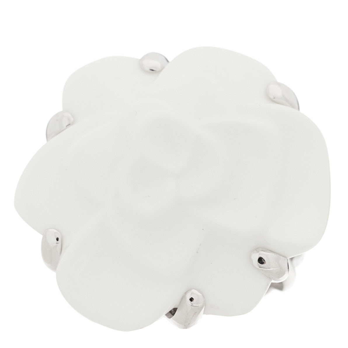 18K White Gold White Ceramic Camelia Ring 54 7