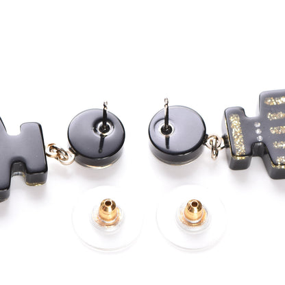 Chanel Resin Strass Perfume Bottle CC Earrings Black Gold 3 of 5