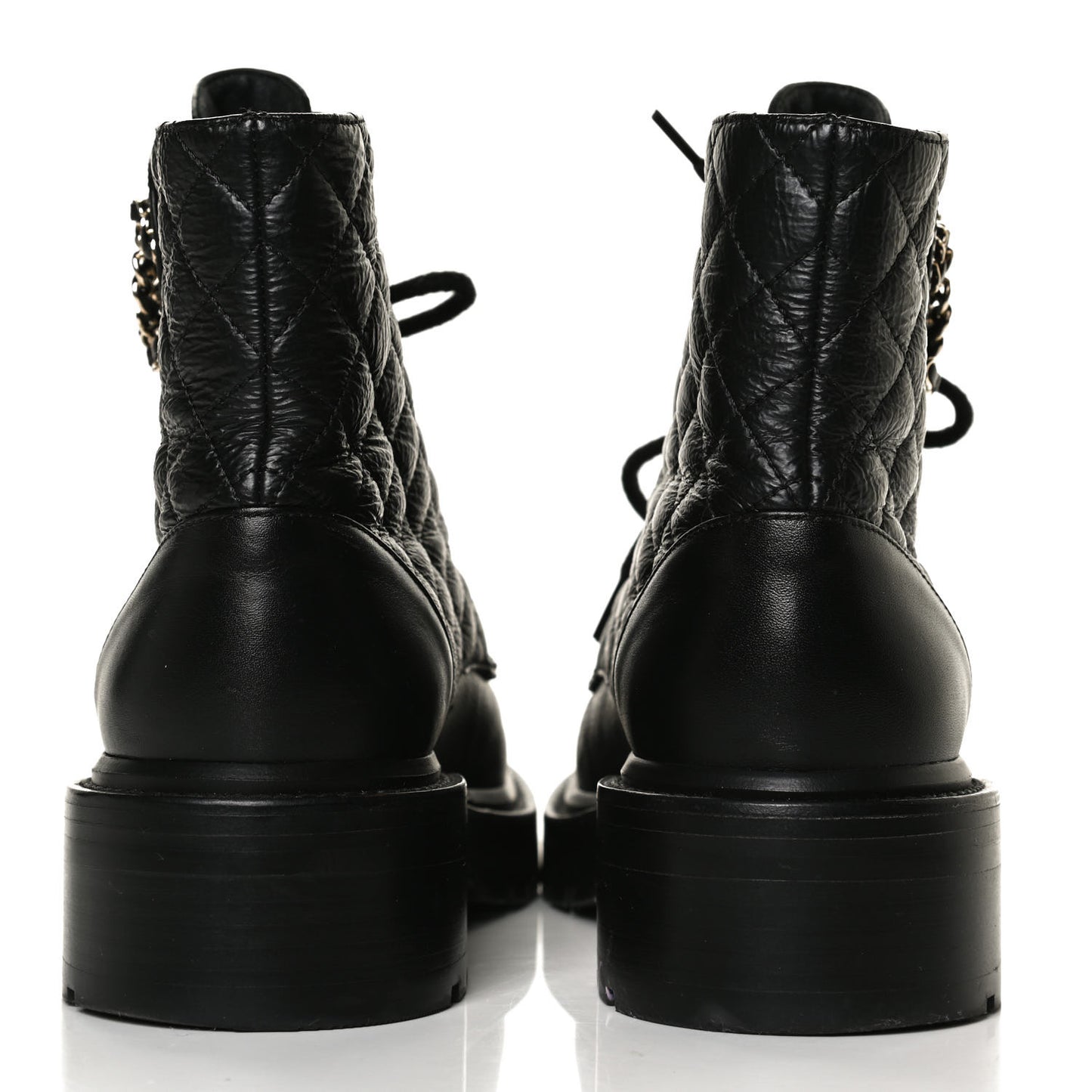 Shiny Goatskin Calfskin Quilted Lace Up Combat Boots 38 Black