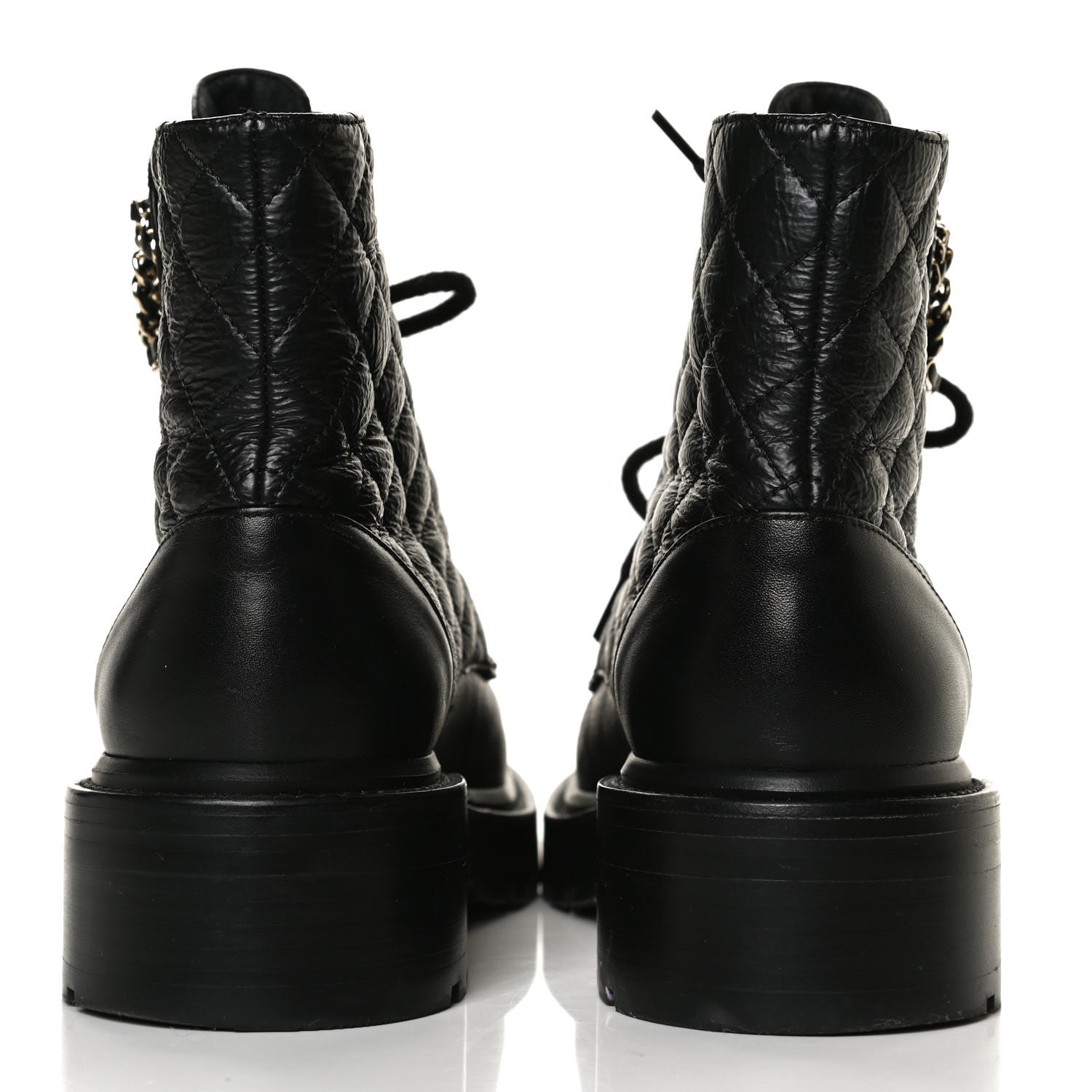 Chanel Shiny Goatskin Calfskin Quilted Lace Up Combat Boots 38 Black 6 of 13