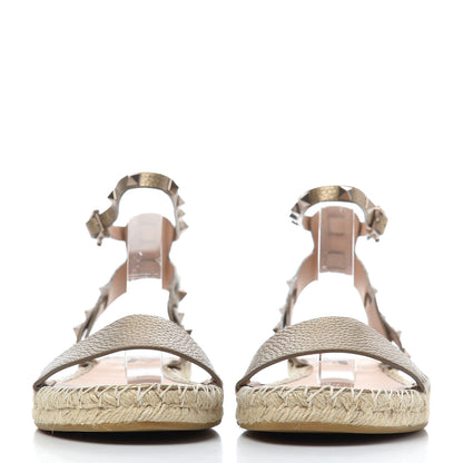 Valentino Garavani Metallic Calfskin Rockstud Ankle Strap Espadrille Flat Sandals 40 Skin 2 of 17