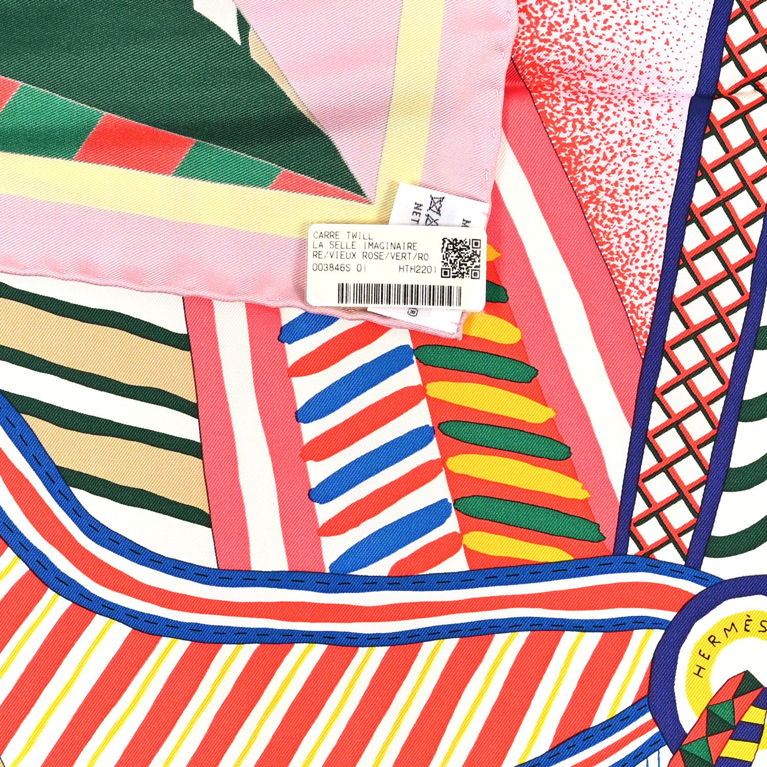 Hermes Silk La Selle Imaginaire Scarf 90 Vieux Rose Vert Rouge 3 of 3