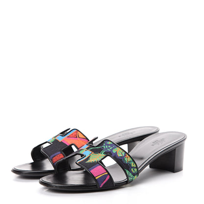 Hermes Cotton Canvas Tropical Modernisme Oasis Sandals 40 Black 3 of 11