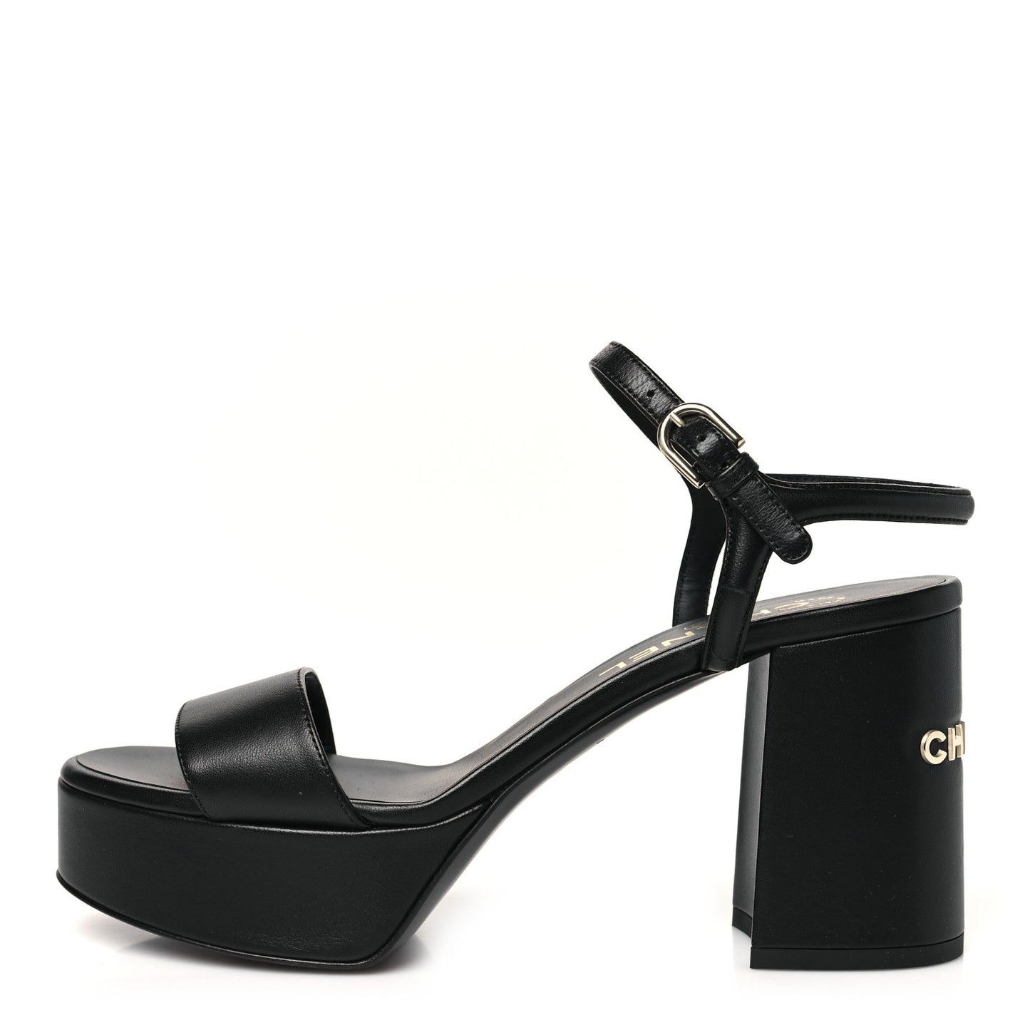 Lambskin Logo Platform Sandals 37.5 Black