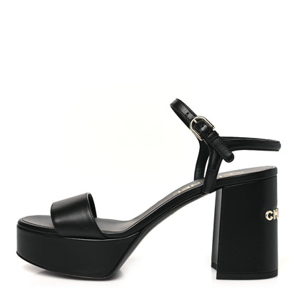 Chanel Lambskin Logo Platform Sandals 37.5 Black 1 of 10