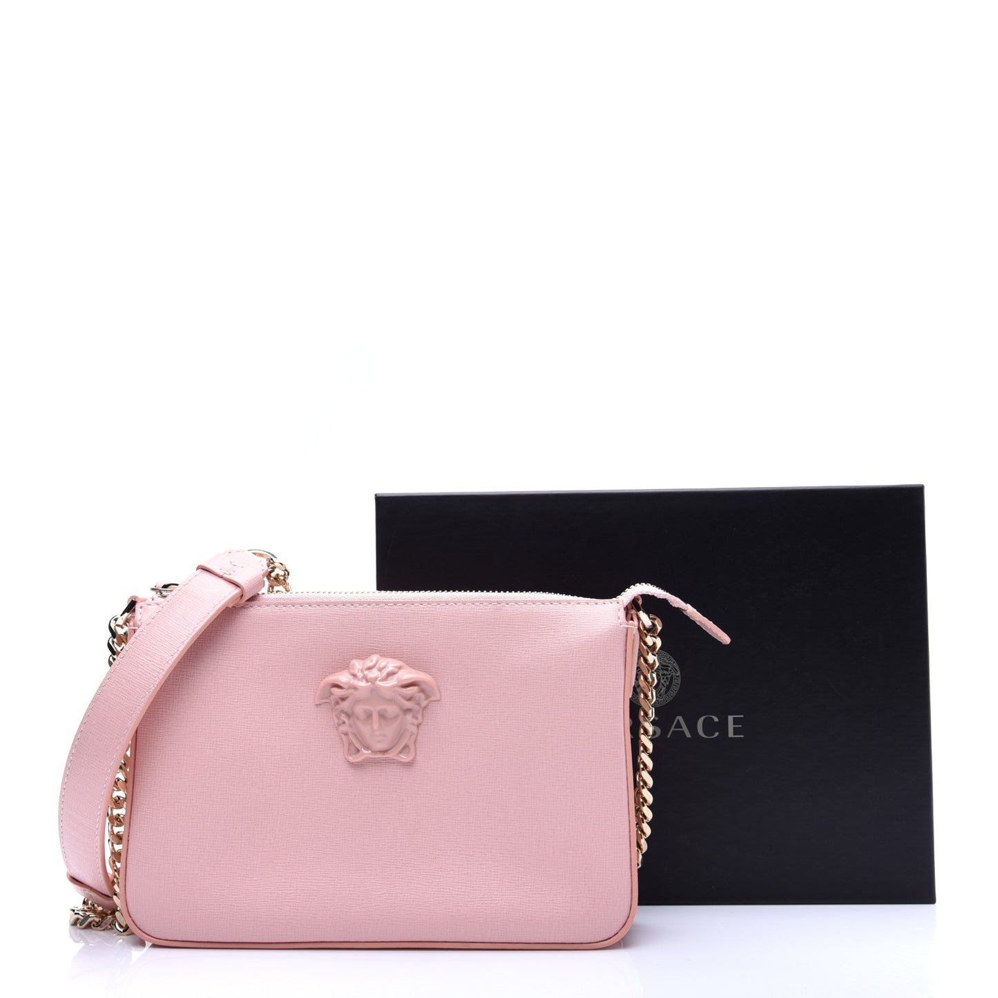 Saffiano Calfskin Palazzo Chain Crossbody Light Pink