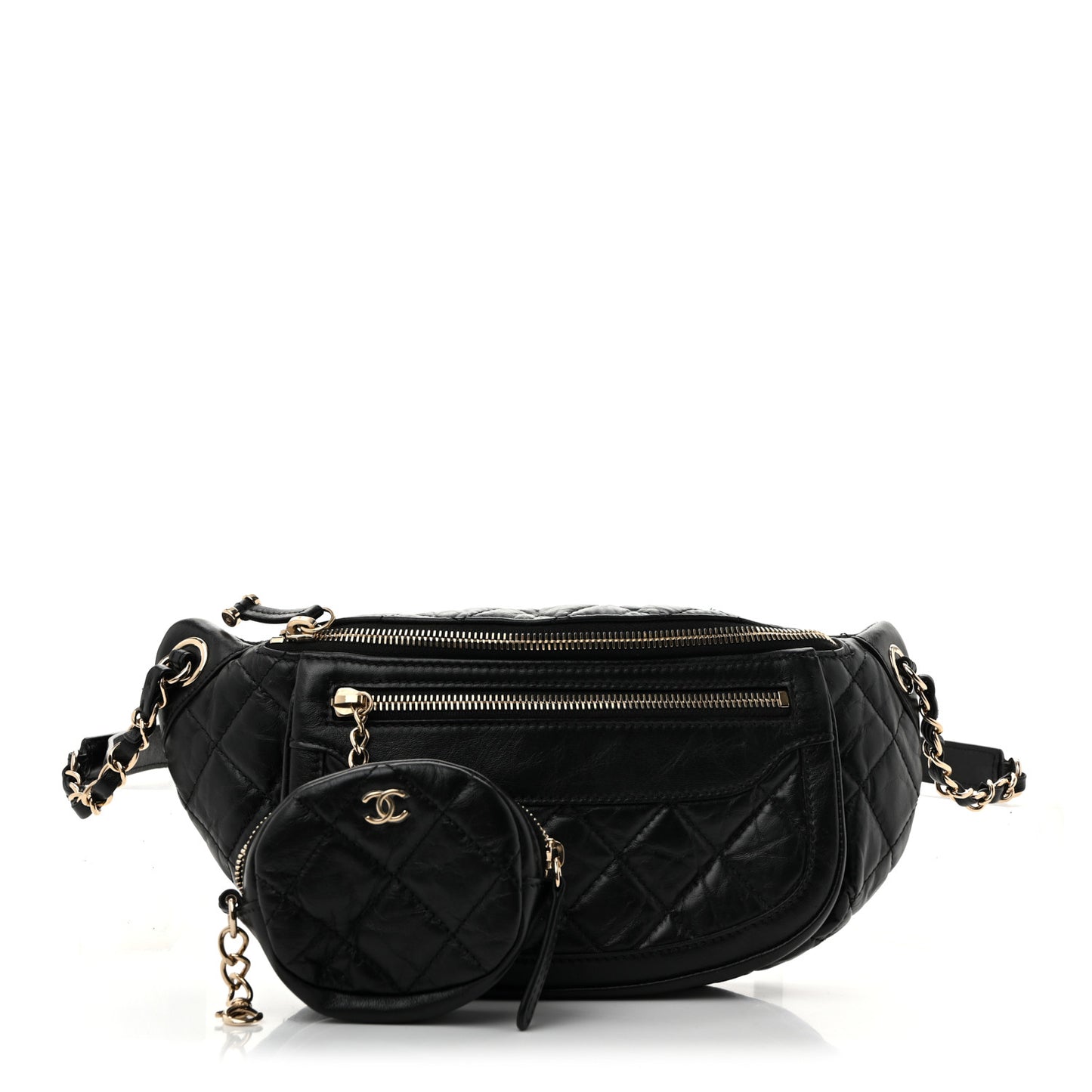 Aged Calfskin Quilted Waist Bag With Coin Purse Red Black