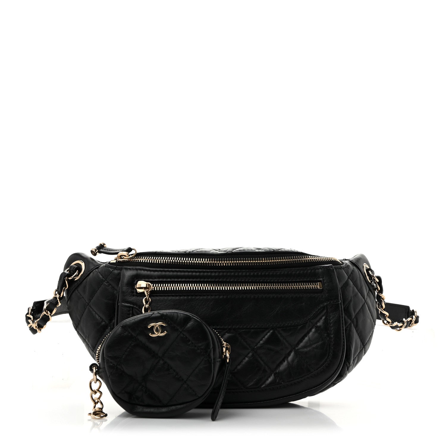 Chanel Aged Calfskin Quilted Waist Bag With Coin Purse Red Black 3 of 13