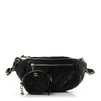 Chanel Aged Calfskin Quilted Waist Bag With Coin Purse Red Black 3 of 13