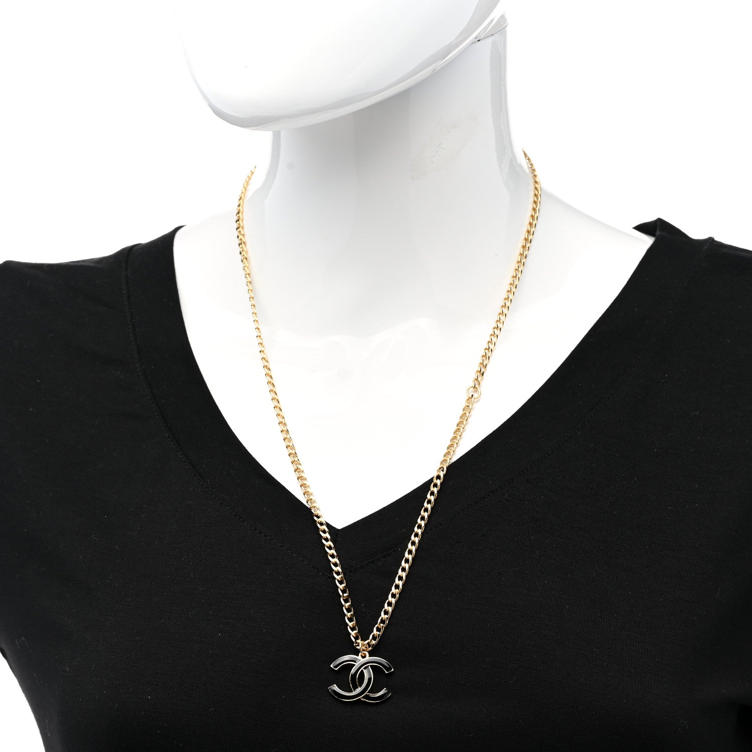Chanel Metal Enamel CC Chain Necklace Gold Black 2 of 6