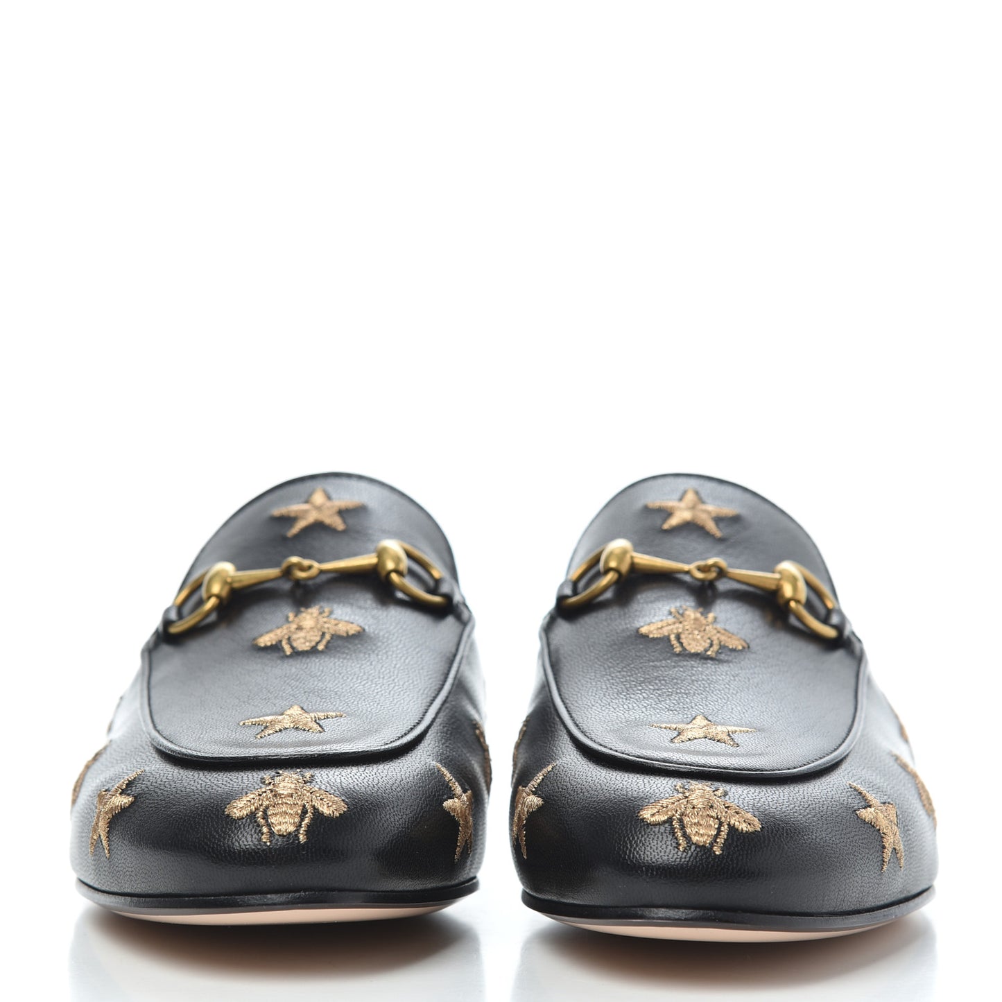 Goatskin Bee Star Embroidered Womens Princetown Slippers 38.5 Black
