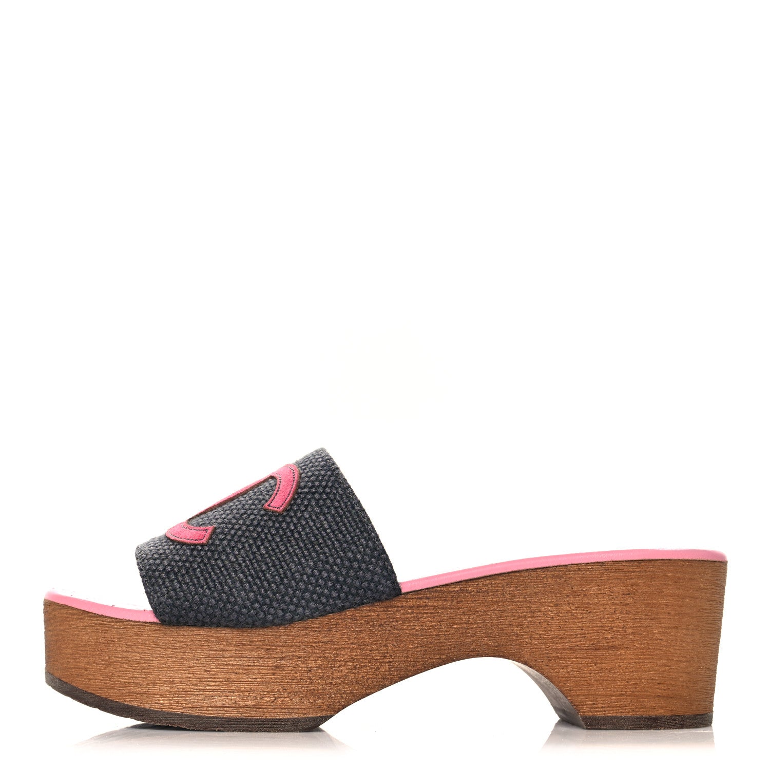Chanel Fabric Suede Calfskin Wooden CC Clogs  37 Dark Grey Fuchsia 1 of 10
