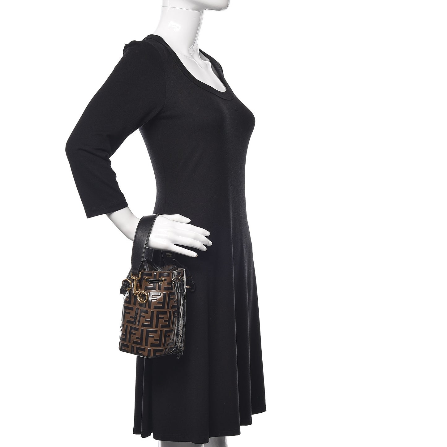 Vitello Liberty F is Fendi Bi-Color FF 1974 Embossed Mini Mon Tresor Bucket Bag Maya Black