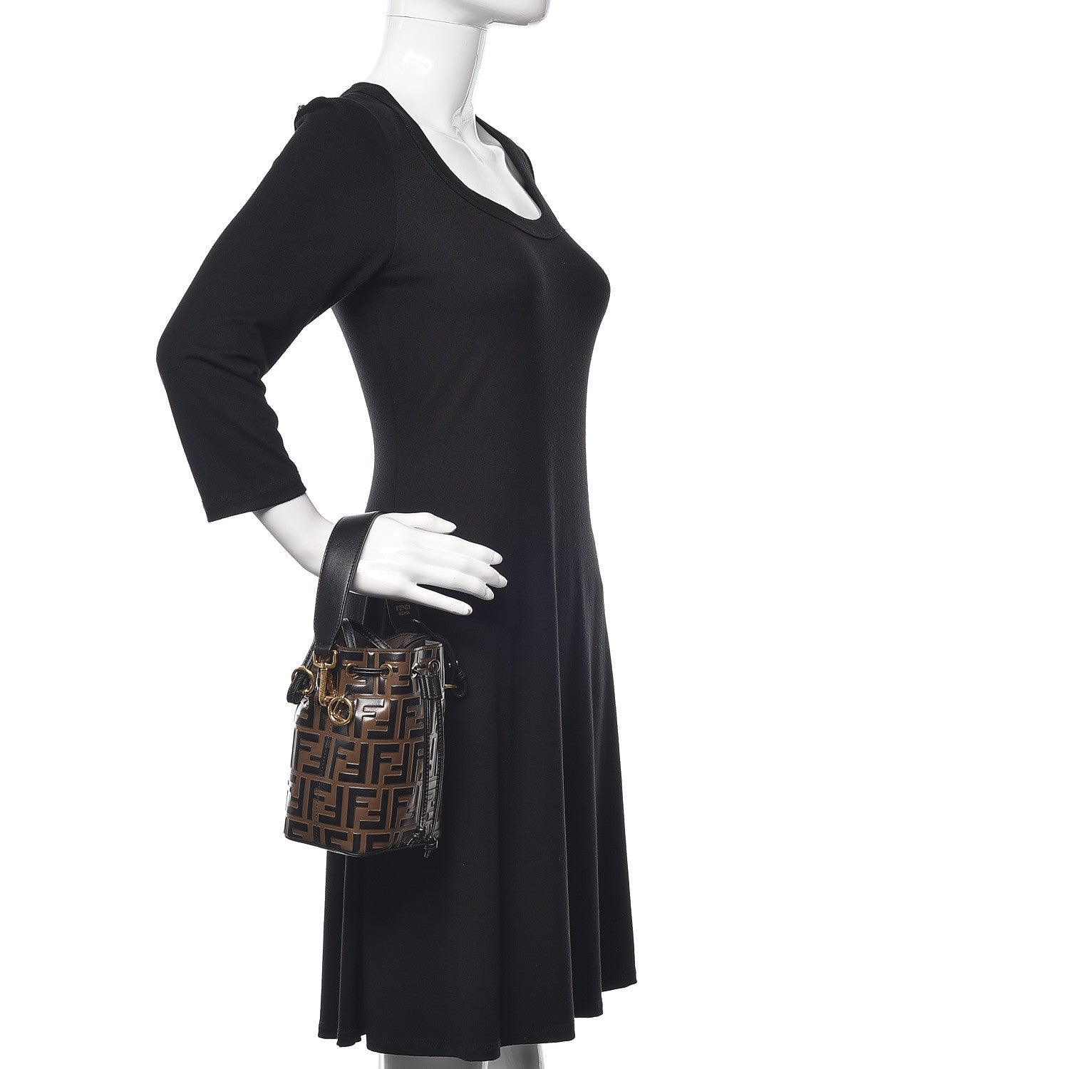 Fendi Vitello Liberty F is Fendi Bi-Color FF 1974 Embossed Mini Mon Tresor Bucket Bag Maya Black 3 of 11