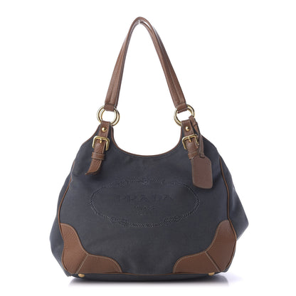 Prada Jacquard Vitello Daino Logo Shoulder Bag Denim 1 of 9