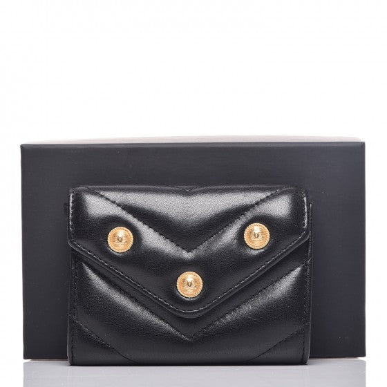 Lambskin Chevron Quilted Medallion CC Card Holder Black