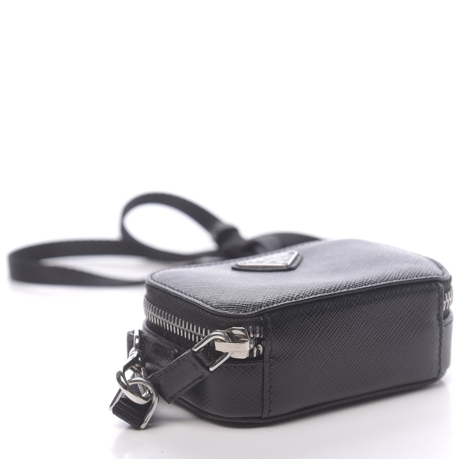 Prada Saffiano Travel Metal Triangle Logo Mini Pouch Shoulder Bag Black 8 of 9
