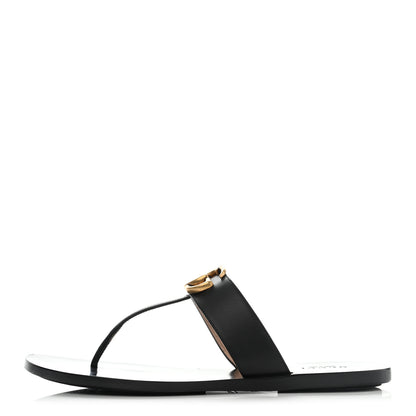 Gucci Calfskin GG Marmont Thong Sandals 37 Black 1 of 11