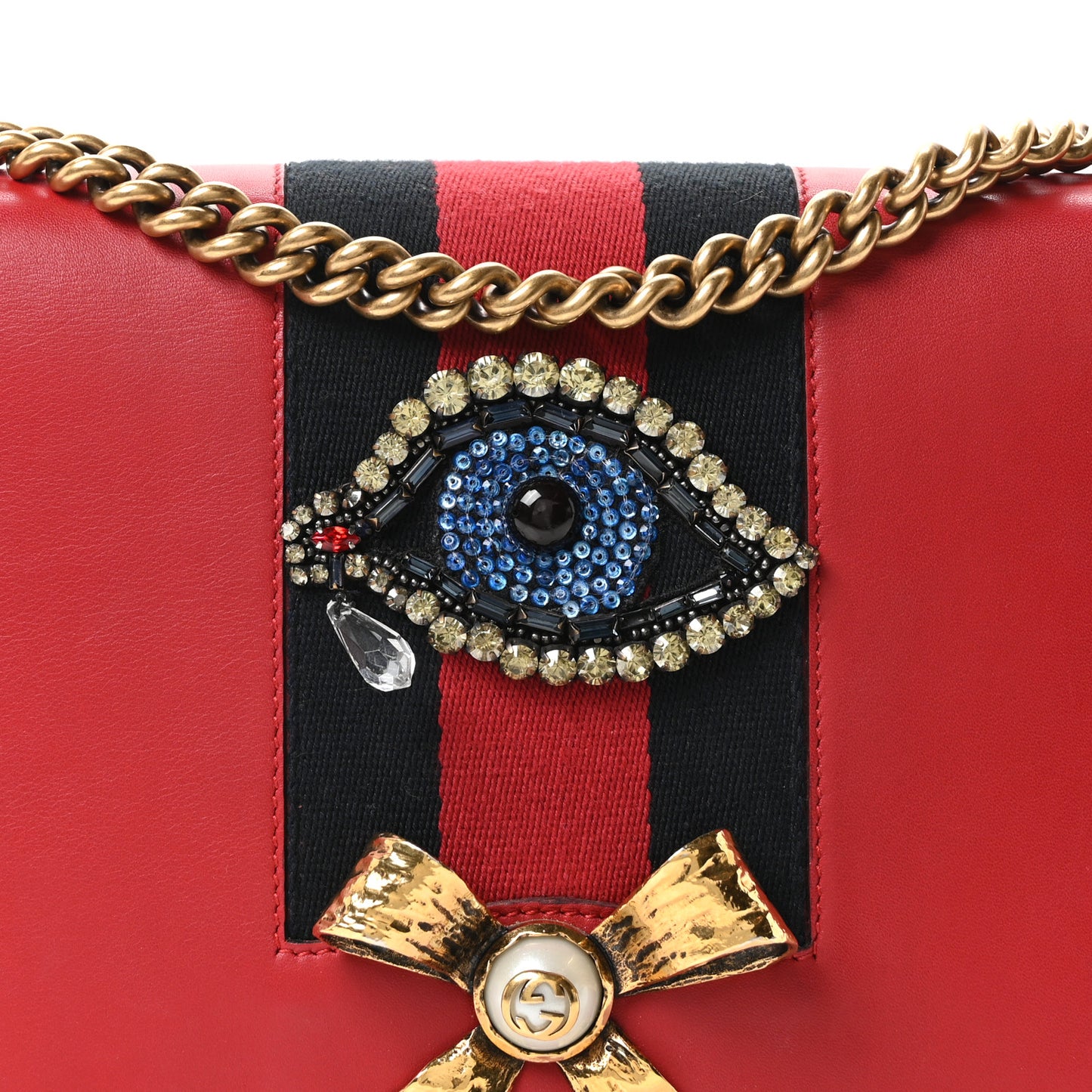 Calfskin Web Medium Peony Chain Shoulder Bag Red