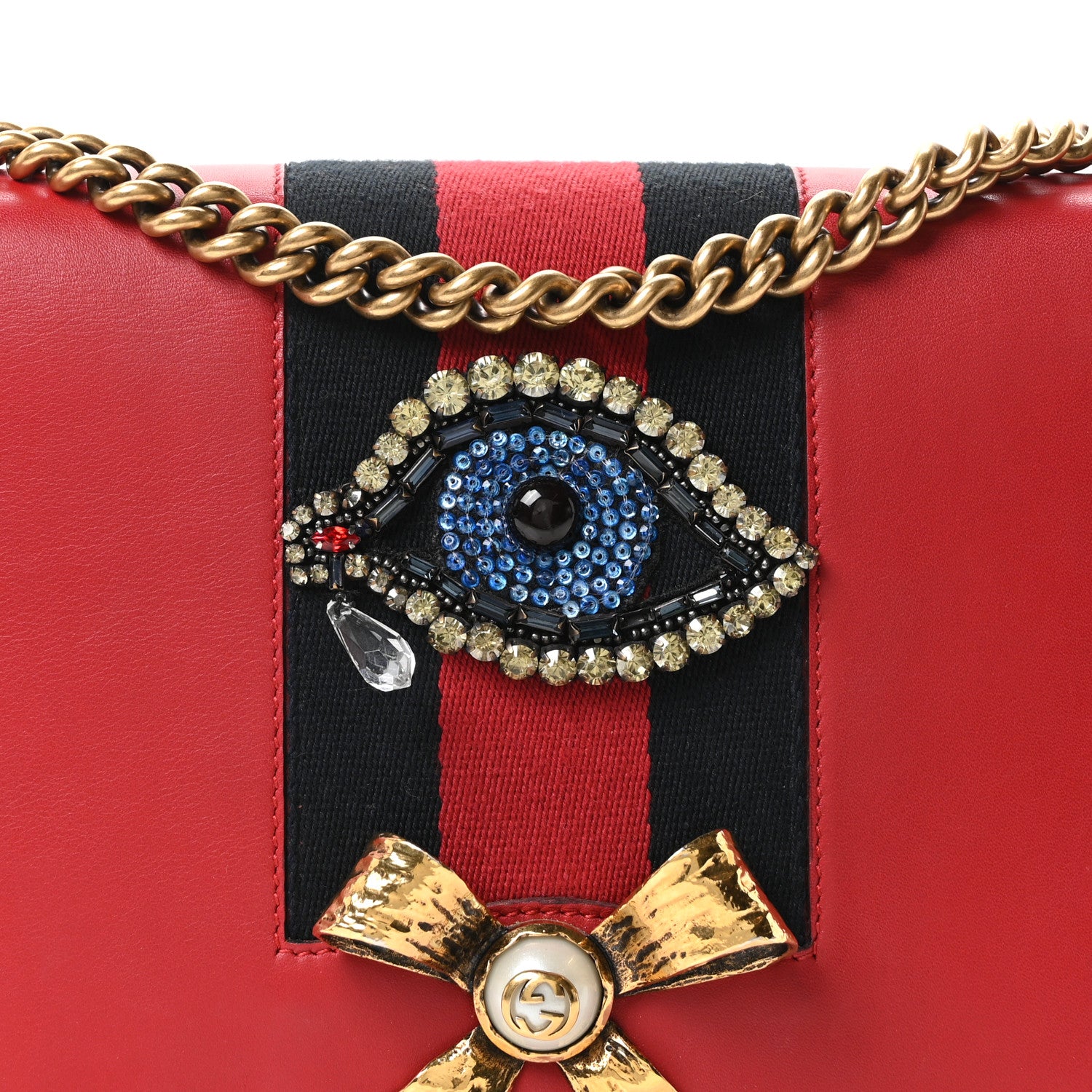 Gucci Calfskin Web Medium Peony Chain Shoulder Bag Red 8 of 10