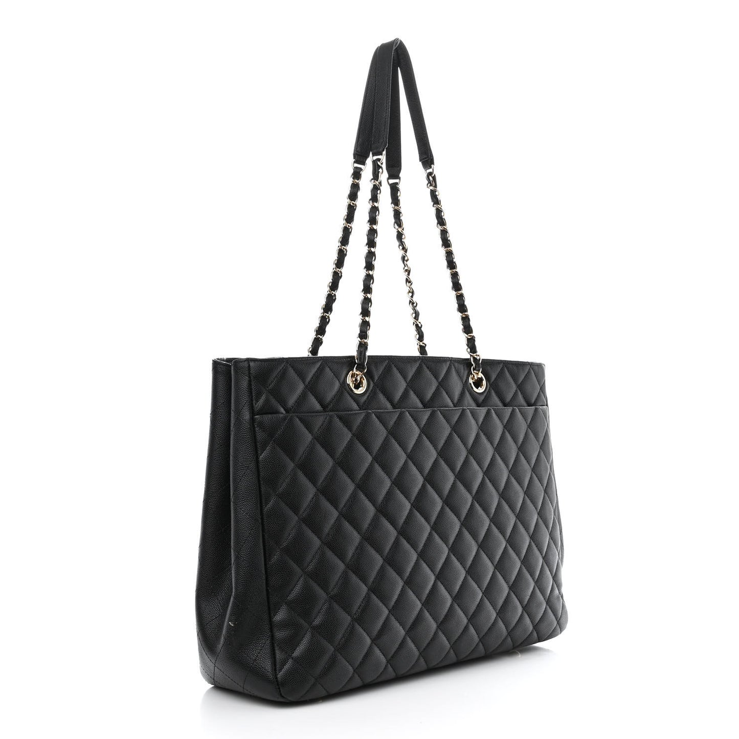 Caviar Quilted Large Shopping Tote Black